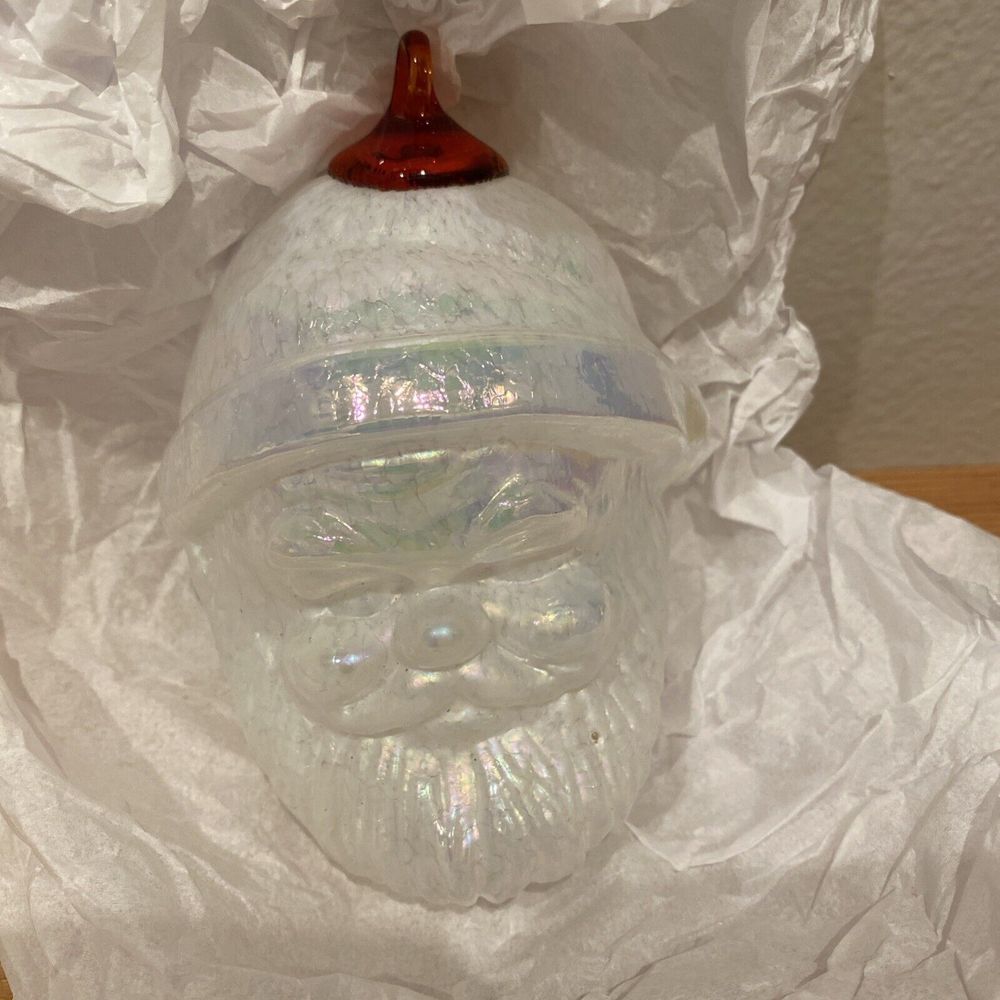White Iridescent Glass Santa Claus Head‎ Ornament